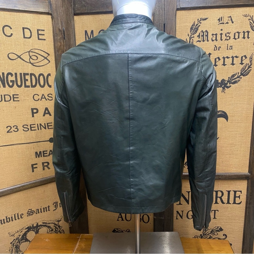 Theory Men's Dark Green Leather Zip Up Jacket, M - Picture 5 of 12